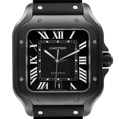 Cartier Santos De Large Adlc Stainless Steel Rubber Black Dial Wssa0039