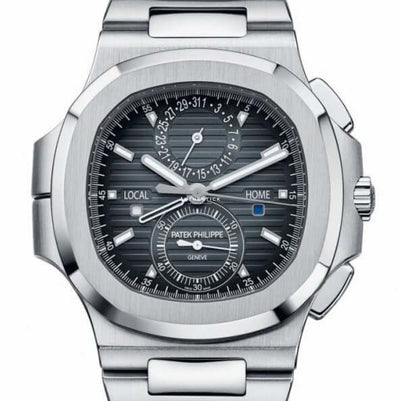 Patek Philippe Nautilus Travel Time Chronograph Luxury Watch With Black Dial