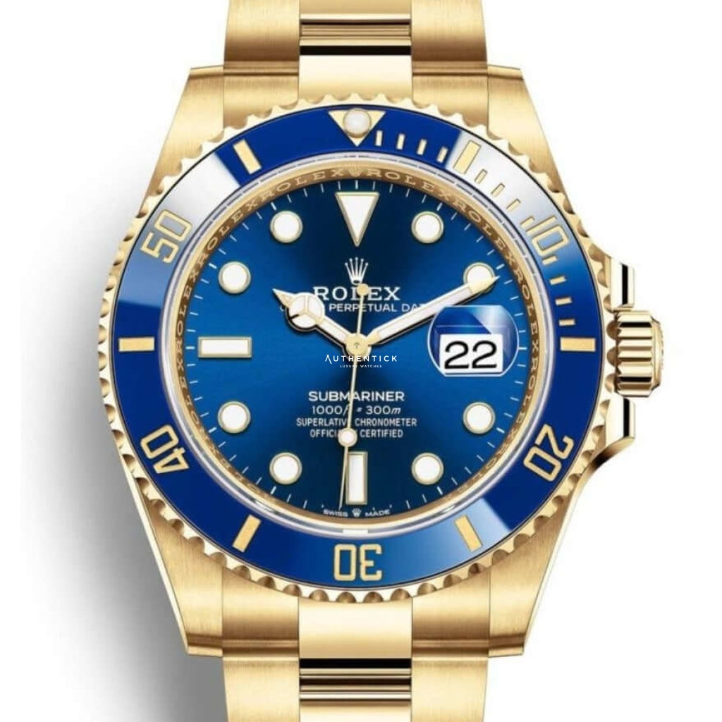 Rolex Submariner 'date' 41mm Yellow Gold Blue Dial Luxury Watch
