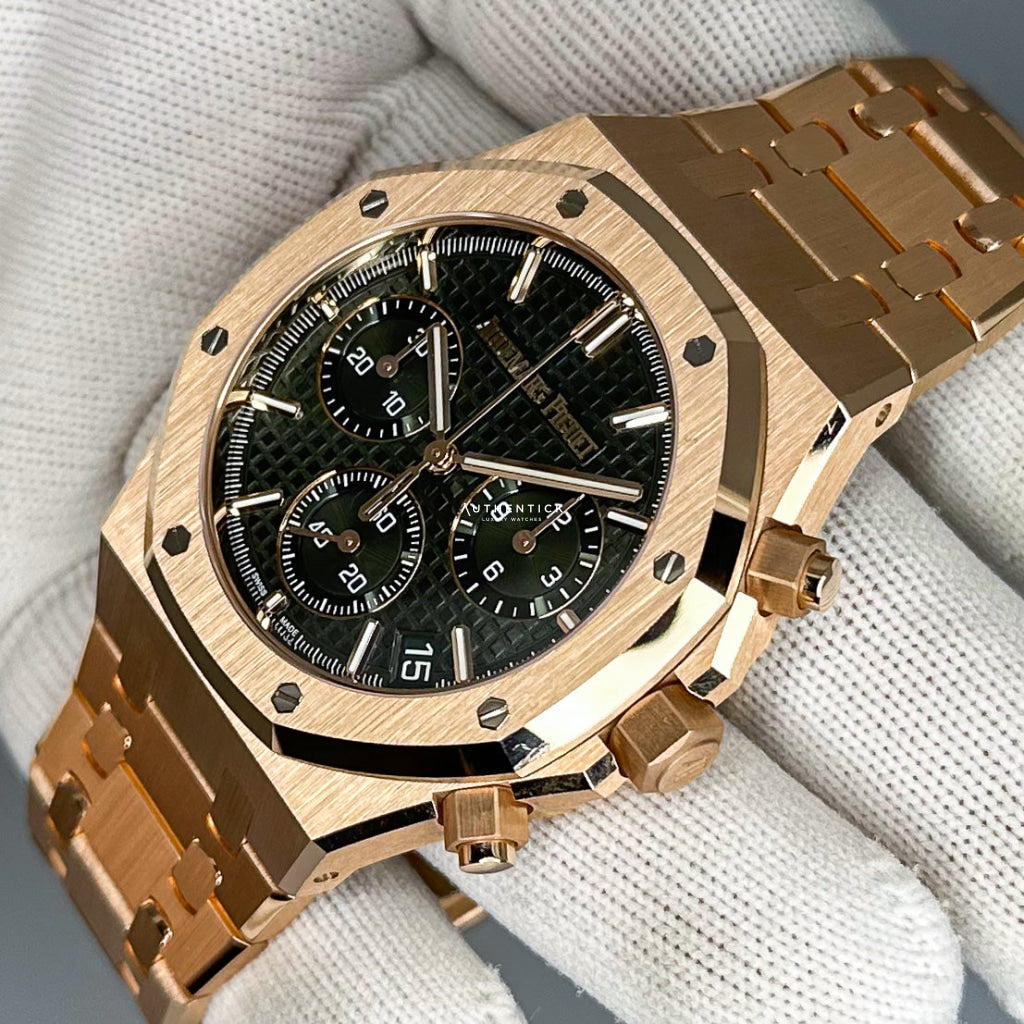 Audemars Piguet Royal Oak Chronograph Rose Gold Green Dial 50Th Anniversary 26240Or.oo.1320Or.04