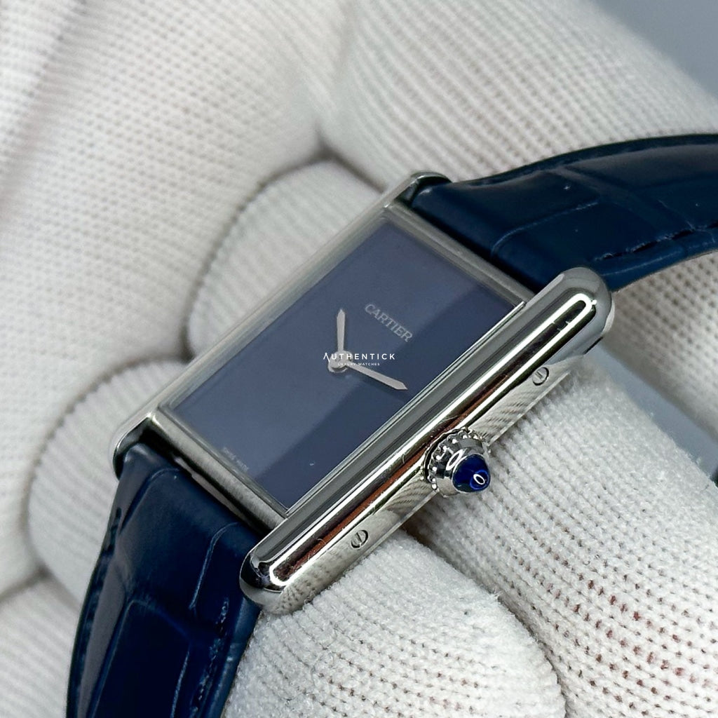 Cartier Tank Must Large Steel Blue Dial Ladies Watch WSTA0055