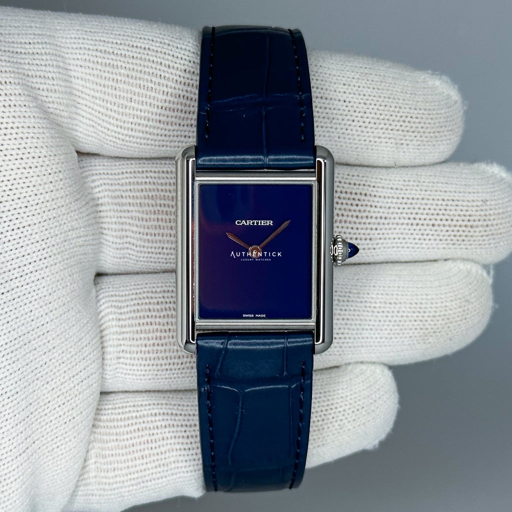 Cartier Tank Must Large Steel Blue Dial Ladies Watch WSTA0055