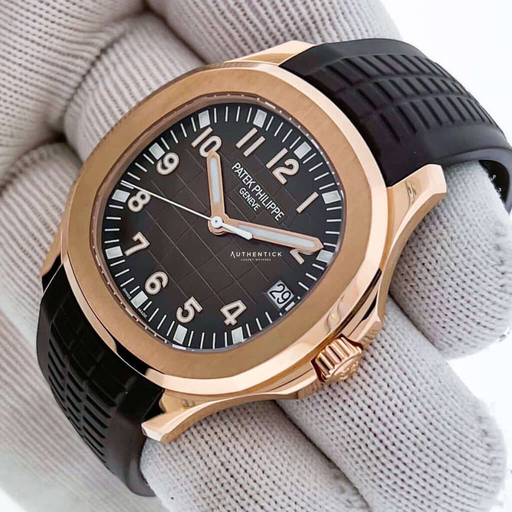 Patek Philippe Aquanaut Rose Gold Black Rubber Brown Dial