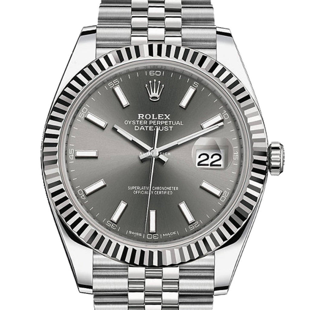 Rolex Datejust 41 Jubilee Fluted Rhodium Stick Dial 126334
