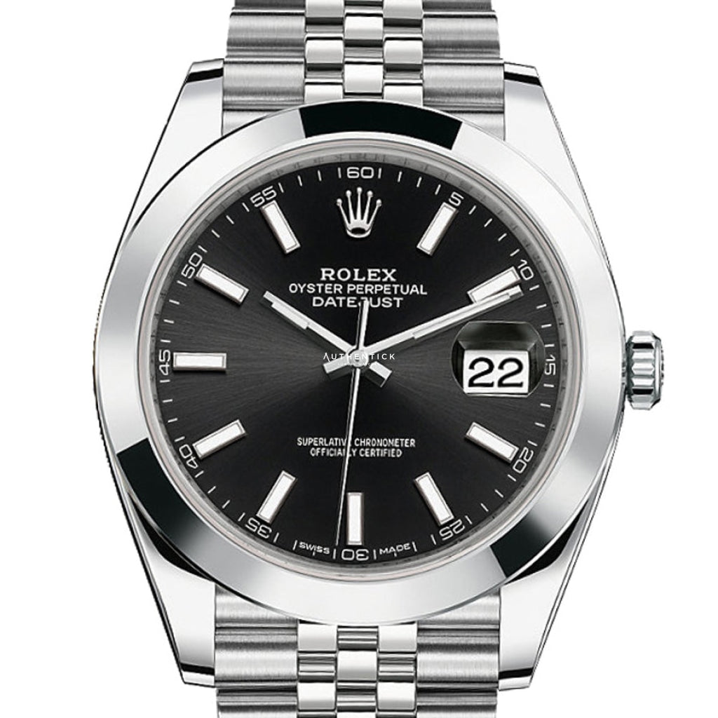 Rolex Datejust 41 Stainless Steel Jubilee Smooth Bezel Black Stick Dial 126300
