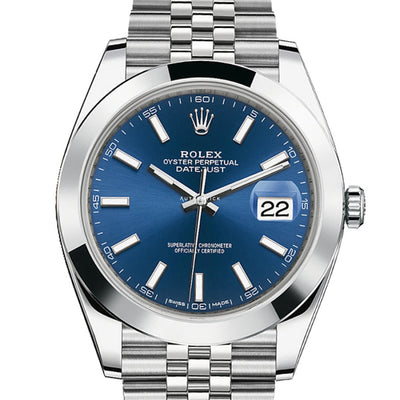 Rolex Datejust 41 Stainless Steel Jubilee Smooth Bezel Blue Stick Dial 126300