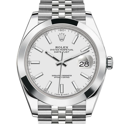 Rolex Datejust 41 Stainless Steel Jubilee Smooth Bezel White Stick Dial 126300