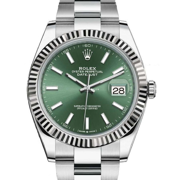 Rolex Datejust 41 Oyster Fluted Green Stick Dial 126334