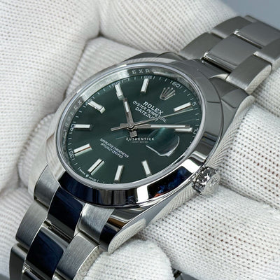 Rolex Datejust 41 Stainless Steel Oyster Smooth Bezel Mint Green Stick Dial 126300