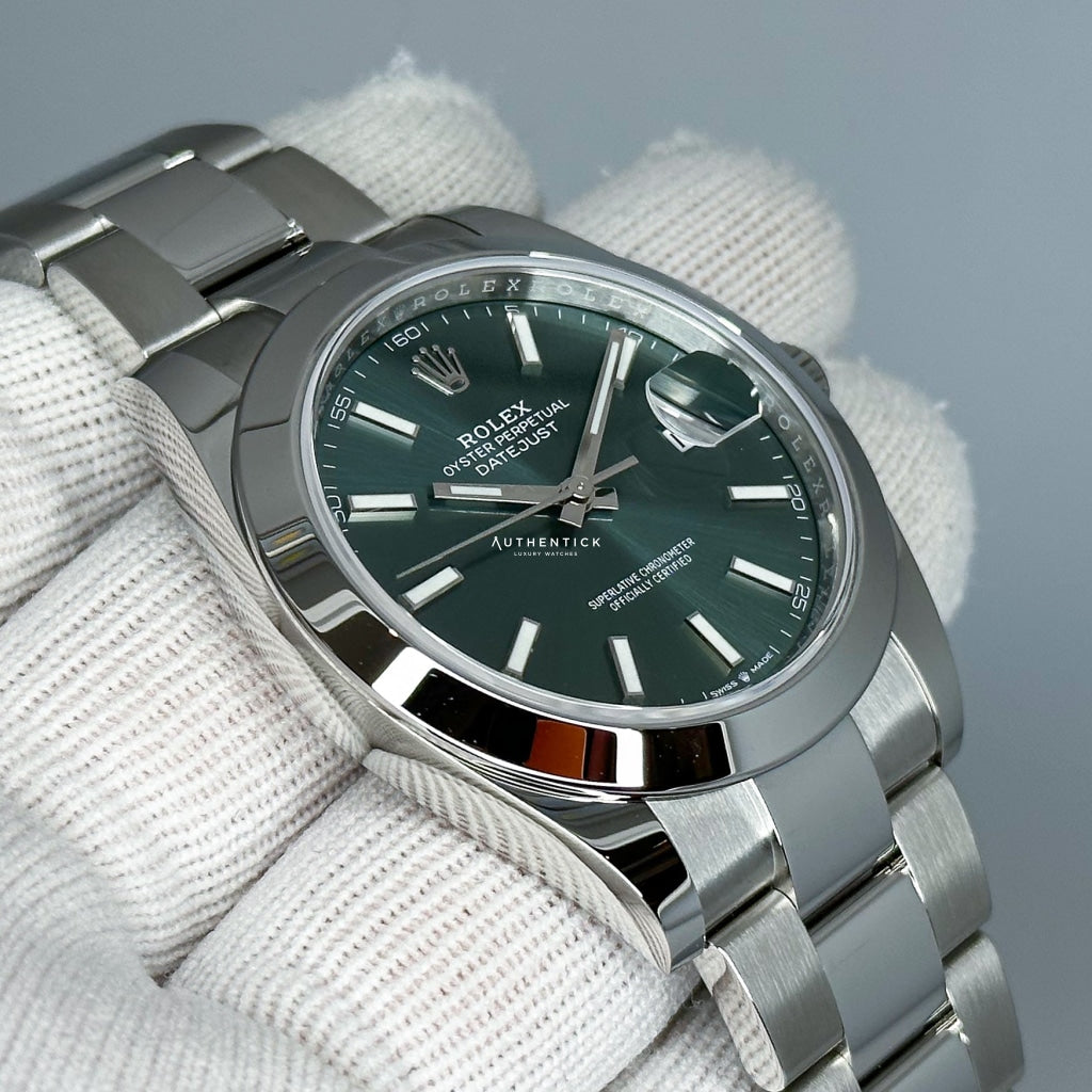 Rolex Datejust 41 Stainless Steel Oyster Smooth Bezel Mint Green Stick Dial 126300