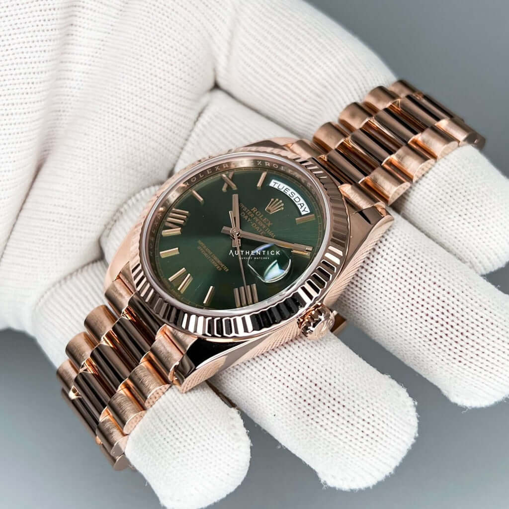 Rolex Day Date 40 Everose Anniversary Green Dial 228235