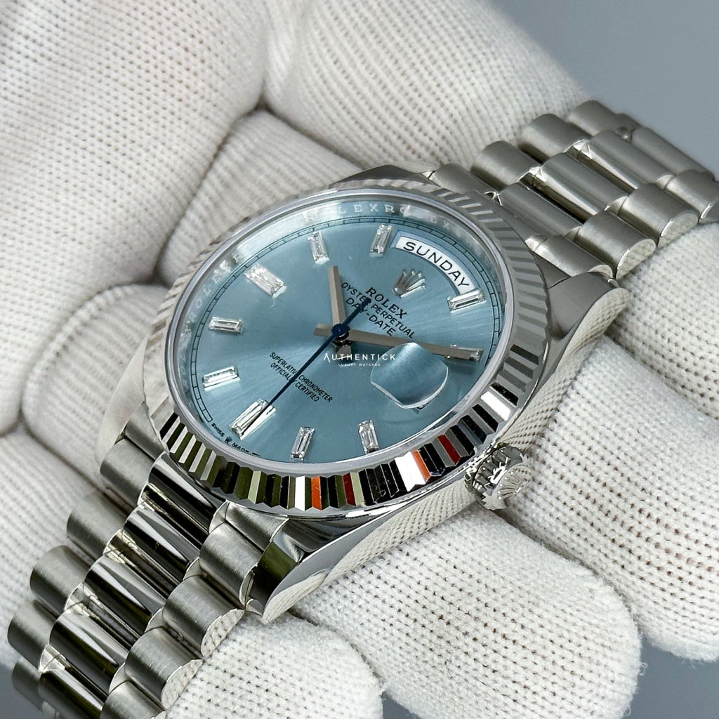 Rolex Day Date 40 Platinum Ice Blue Baguette Dial 228236 rolex-day-date-40-platinum-ice-blue-baguette-dial-228236