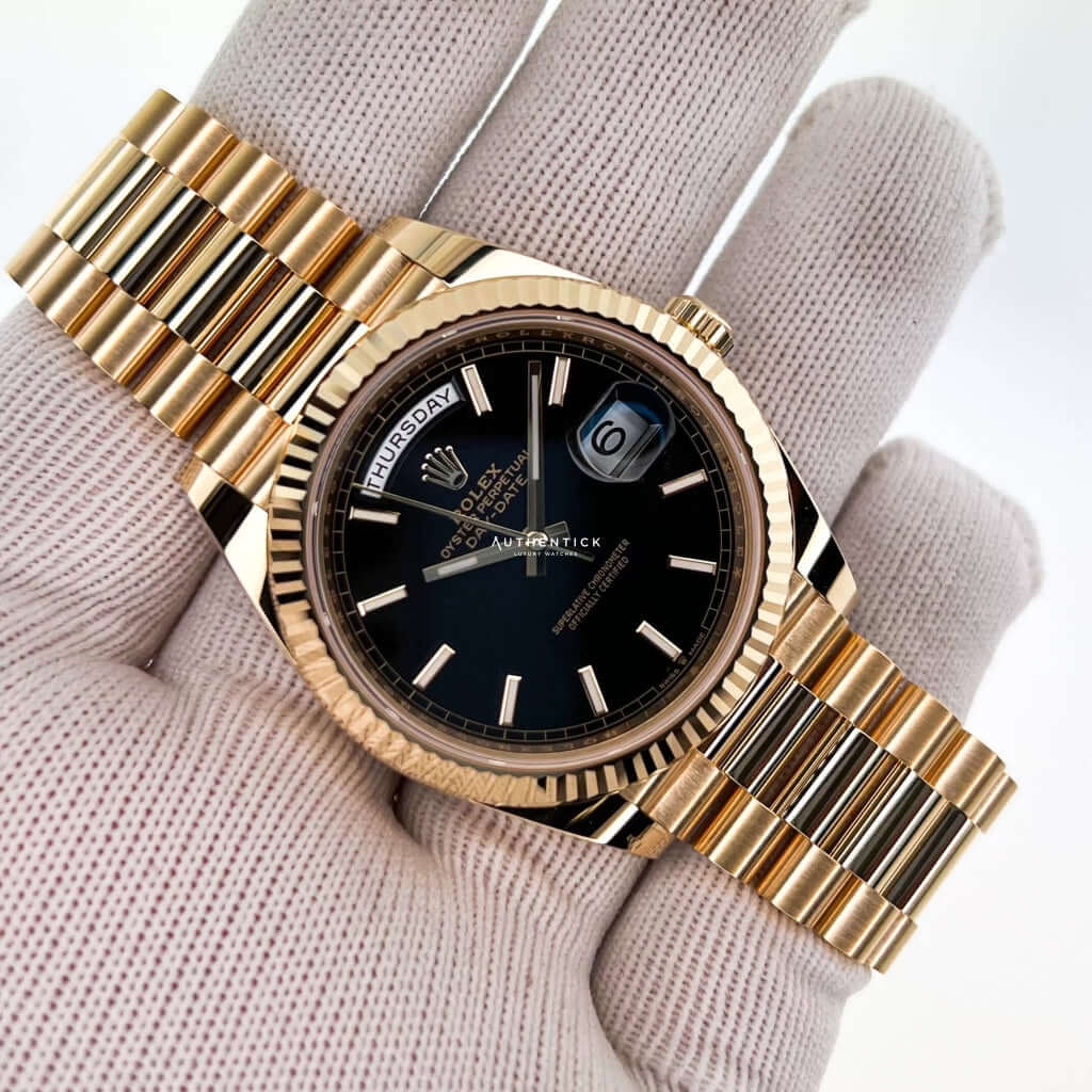 Rolex Day Date Motif Dial Rolex Day-Date 40 Yellow Gold Black