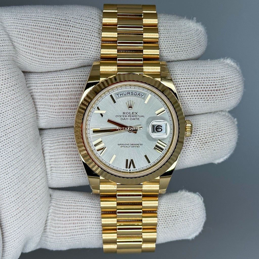 Rolex Day-Date 40 Yellow Gold Silver Roman Dial 228238