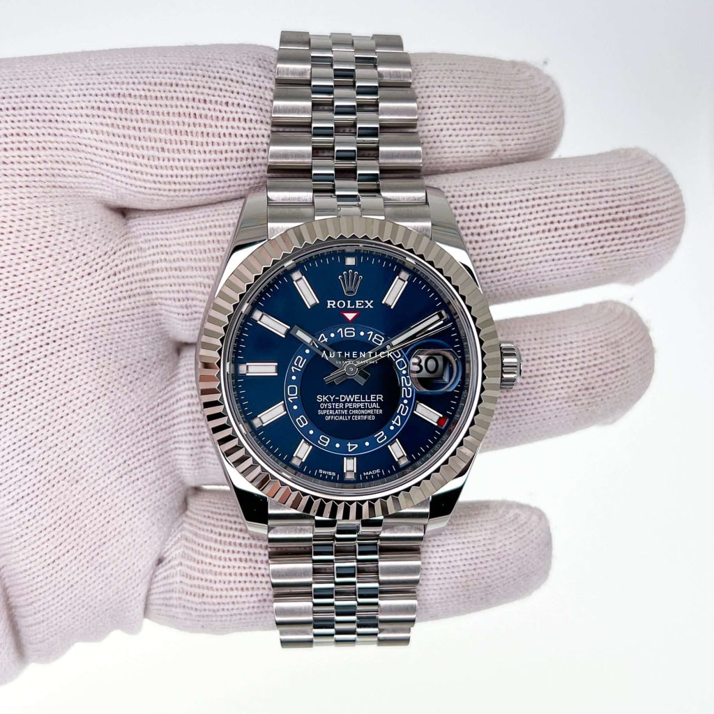 Rolex Sky-Dweller Stainless Steel White Gold Blue Dial Jubilee 32693