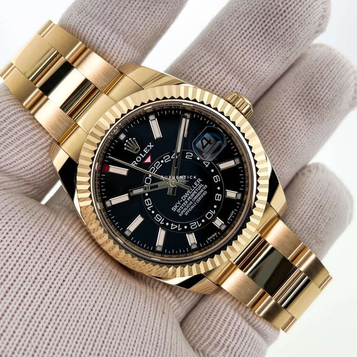 Rolex sky dweller yellow gold black dial sale